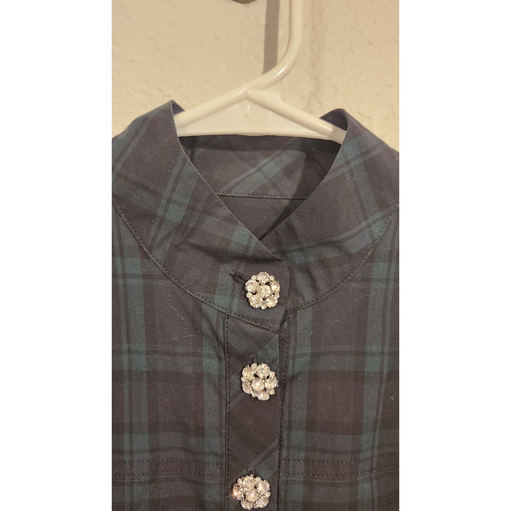 J. Crew Jeweled Button Popover Tunic in Black Watch Tartan-Midnight Emerald-2 - Picture 5 of 6